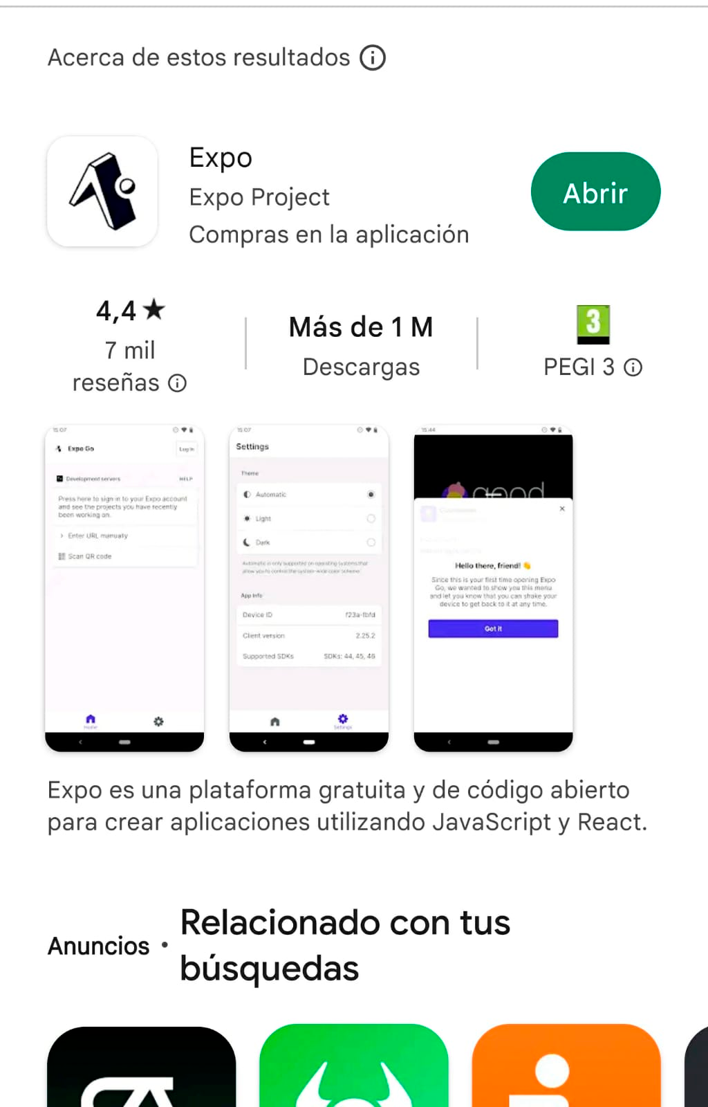Imagen de Expo en Google Play Store